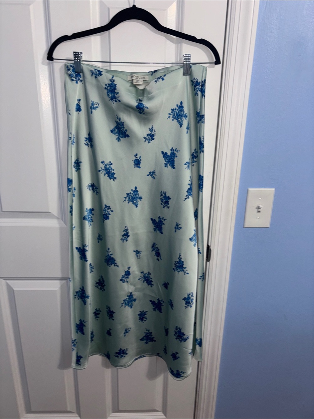 Rachel Zoe Mint Midi Skirt with Blue Floral Print